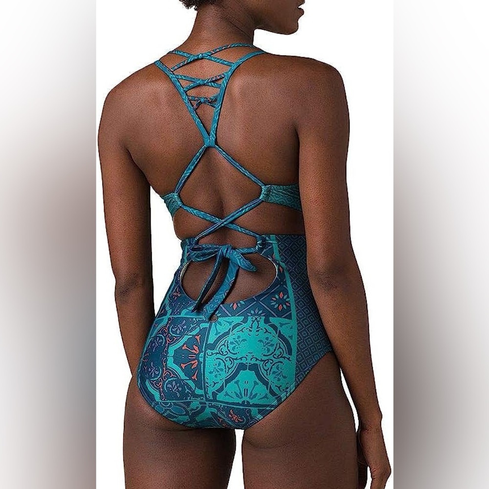 Prana atalia one piece swimsuit bathing suit swimwear summer beach small green